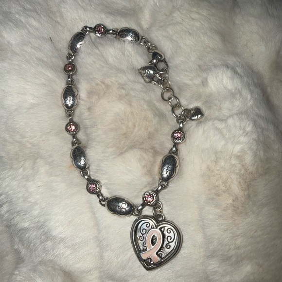 Brighton Silver Plated Cancer Aware Bracelet with Pink Accents and Heart Charm - Picture 4 of 11